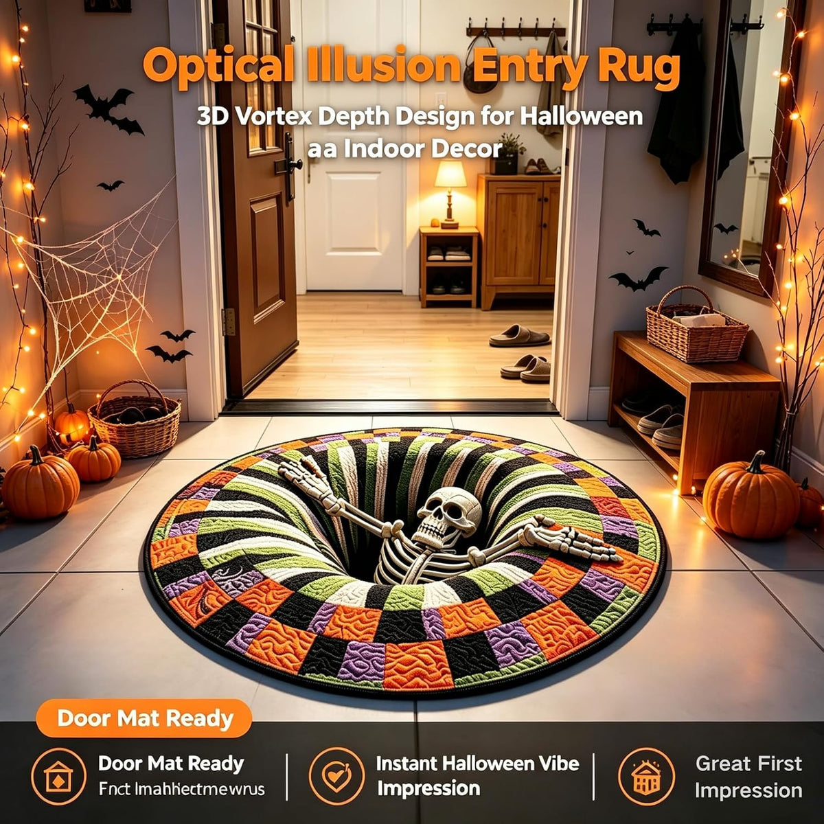 3D Halloween Rugs, Halloween 3D Rugs Optical Illusion 24In